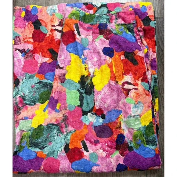 Gorman Bright Colorful 100% Linen Pants Wide Leg Crop Women's 12 - Picture 13 of 14